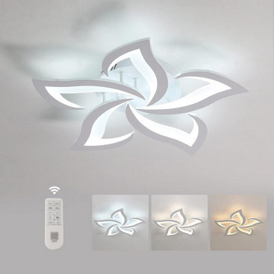 Pheashine White Acrylic 5 Petal Led Ceiling Light 40W Stepless Dimmable 3000 6500K With Remote For Bedroom, Living Room, Kitchen - image 1