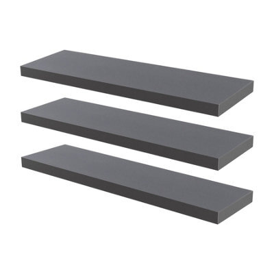 Harbour Housewares 80Cm Floating Wall Shelves- Grey - Photo Gallery Bookshelf Wall Shelves For Storage & Display - Set Of 3 - image 1