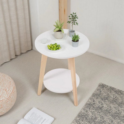 Warm White Side Table Couch End Table Coffee Tea Snack Desk For Living Room Bedroom - image 1