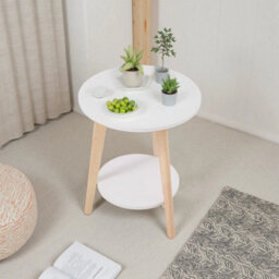Warm White Side Table Couch End Table Coffee Tea Snack Desk For Living Room Bedroom - thumbnail 1