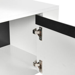 Wyld And Coco White Tv Stand With Industrial Metal Legs, Two Cabinets And Drawer, Supports Up To 75-Inch Tvs - thumbnail 7