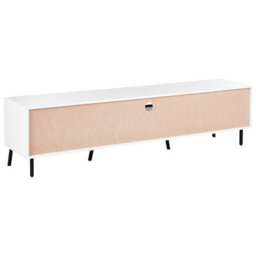 Wyld And Coco White Tv Stand With Industrial Metal Legs, Two Cabinets And Drawer, Supports Up To 75-Inch Tvs - thumbnail 6