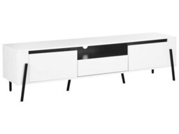 Wyld And Coco White Tv Stand With Industrial Metal Legs, Two Cabinets And Drawer, Supports Up To 75-Inch Tvs - thumbnail 3