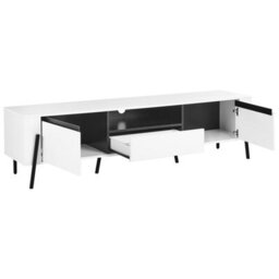 Wyld And Coco White Tv Stand With Industrial Metal Legs, Two Cabinets And Drawer, Supports Up To 75-Inch Tvs - thumbnail 5