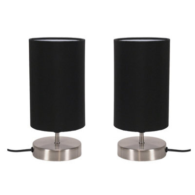 Valuelights Francis Pair Of Brushed Chrome Touch Table Lamps With Black Shade And Bulbs - image 1
