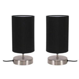 Valuelights Francis Pair Of Brushed Chrome Touch Table Lamps With Black Shade And Bulbs