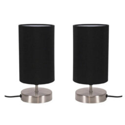 Valuelights Francis Pair Of Brushed Chrome Touch Table Lamps With Black Shade And Bulbs - thumbnail 7