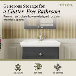 Balterley Swynnerton Traditional Bathroom Wall Hung 1-Drawer Vanity Unit & Fireclay Basin, Dark Grey, 600mm - thumbnail 3