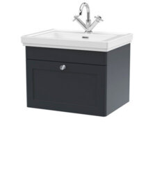 Balterley Swynnerton Traditional Bathroom Wall Hung 1-Drawer Vanity Unit & Fireclay Basin, Dark Grey, 600mm - thumbnail 1