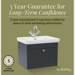Balterley Swynnerton Traditional Bathroom Wall Hung 1-Drawer Vanity Unit & Fireclay Basin, Dark Grey, 600mm - thumbnail 6