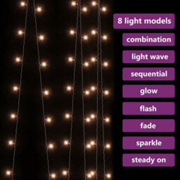 Berkfield Decorative Led Curtain Fairy Lights 3X3M 300 Led Warm White 8 Function - thumbnail 4