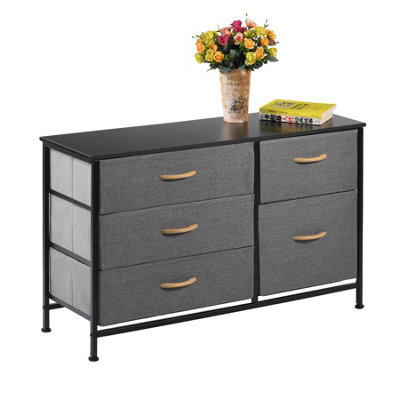 Simpa 5 Drawer Fabric Storage Tower Chest - Grey - image 1
