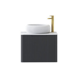 Royal Bathrooms Avenza 600mm Matt Obsidian Black Wall Hung Bathroom Countertop Vanity Unit 1 Drawer With Milan Basin - thumbnail 6