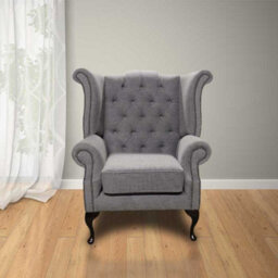 Chesterfield High Back Wing Chair Verity Plain Steel Fabric In Queen Anne Style - thumbnail 1