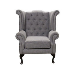 Chesterfield High Back Wing Chair Verity Plain Steel Fabric In Queen Anne Style - thumbnail 2