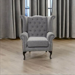 Chesterfield High Back Wing Chair Verity Plain Steel Fabric In Queen Anne Style - thumbnail 3