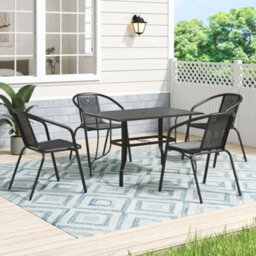 Thehotsale 120Cm L Garden Metal Slatted Coffee Table With Four Rattan Chairs Outdoor Rectangle Table In Black - thumbnail 2