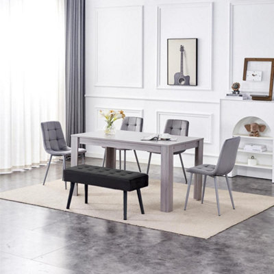 Kosy Koala Modern Grey Rectangle Dining Table Set With 4 Grey Velvet Chairs And 1 Black Bench Dining Room Furniture - image 1