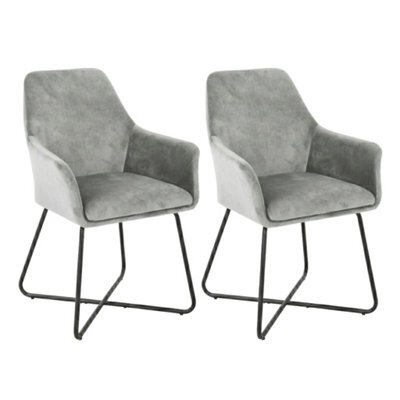 Evre Josie Silver Velvet Dining Chairs Set Of 2 Upholstered Chairs With Arms & Metal Legs - image 1