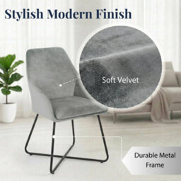 Evre Josie Silver Velvet Dining Chairs Set Of 2 Upholstered Chairs With Arms & Metal Legs - thumbnail 4