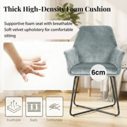 Evre Josie Silver Velvet Dining Chairs Set Of 2 Upholstered Chairs With Arms & Metal Legs - thumbnail 5