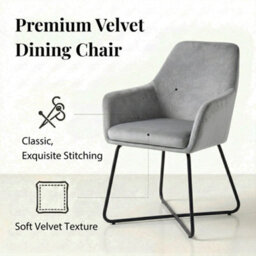 Evre Josie Silver Velvet Dining Chairs Set Of 2 Upholstered Chairs With Arms & Metal Legs - thumbnail 3