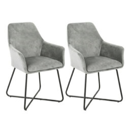 Evre Josie Silver Velvet Dining Chairs Set Of 2 Upholstered Chairs With Arms & Metal Legs - thumbnail 1