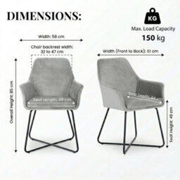 Evre Josie Silver Velvet Dining Chairs Set Of 2 Upholstered Chairs With Arms & Metal Legs - thumbnail 2