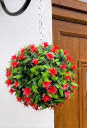 Best Artificial 23Cm Red Lily Hanging Basket Flower Topiary Ball - Suitable For Outdoor Use - Weather & Fade Resistant - thumbnail 1