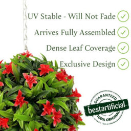 Best Artificial 23Cm Red Lily Hanging Basket Flower Topiary Ball - Suitable For Outdoor Use - Weather & Fade Resistant - thumbnail 4
