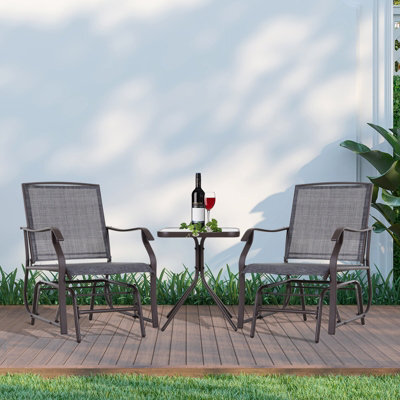 Outsunny 3 Pcs Outdoor Sling Fabric Rocking Glider Chair W/ Table Set Grey - image 1