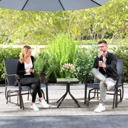 Outsunny 3 Pcs Outdoor Sling Fabric Rocking Glider Chair W/ Table Set Grey - thumbnail 9