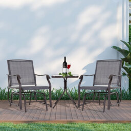 Outsunny 3 Pcs Outdoor Sling Fabric Rocking Glider Chair W/ Table Set Grey - thumbnail 1