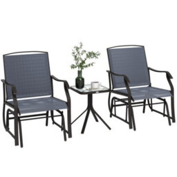 Outsunny 3 Pcs Outdoor Sling Fabric Rocking Glider Chair W/ Table Set Grey - thumbnail 2