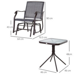 Outsunny 3 Pcs Outdoor Sling Fabric Rocking Glider Chair W/ Table Set Grey - thumbnail 3