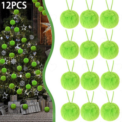 Amorly 12Pcs Lime Green Soft Faux Fur Pom Pom Christmas Balls, Lightweight Hanging Ornaments For Indoor Xmas Tree Decoration - image 1