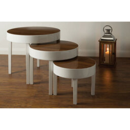 Orsina Modern Design Nest Of 3 White High Gloss Table, Space Saving Nesting Tables, Stackable Design Side Tables - thumbnail 3