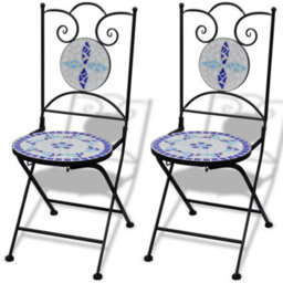 Berkfield 3 Piece Bistro Set Ceramic Tile Blue And White - thumbnail 6