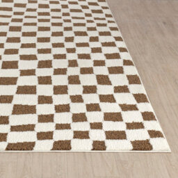Livabliss Freud-Modern Ivory Brown High Pile Checkered Living Dining Bedroom Rug 160 X 213 Cm Easy Care, Non Shedding - thumbnail 5