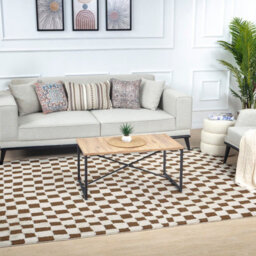 Livabliss Freud-Modern Ivory Brown High Pile Checkered Living Dining Bedroom Rug 160 X 213 Cm Easy Care, Non Shedding - thumbnail 2