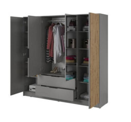Arte Nelly Contemporary Mirrored Hinged 4 Door Wardrobe Grey 2 Drawers 8 Shelves 1 Rail Lamela Decor (H)2000mm (W)2060mm (D)510mm - thumbnail 3