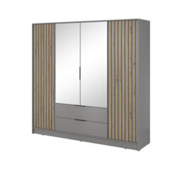 Arte Nelly Contemporary Mirrored Hinged 4 Door Wardrobe Grey 2 Drawers 8 Shelves 1 Rail Lamela Decor (H)2000mm (W)2060mm (D)510mm - thumbnail 2