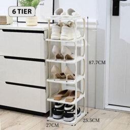 6 Tier White Vertical Shoe Rack Slim Free Standing Footwear Shelf For Closet Entryway Bedroom Or Hallway Organizer - thumbnail 4