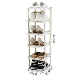 6 Tier White Vertical Shoe Rack Slim Free Standing Footwear Shelf For Closet Entryway Bedroom Or Hallway Organizer - thumbnail 5