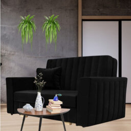 Viva Glam Ii 2 Seater Sofa Bed With Storage Modern Design Sinuous Springs Solid Wooden Legs Black
