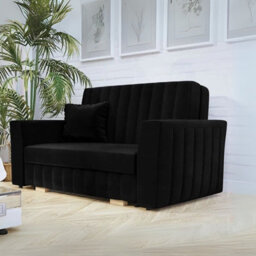 Viva Glam Ii 2 Seater Sofa Bed With Storage Modern Design Sinuous Springs Solid Wooden Legs Black - thumbnail 2