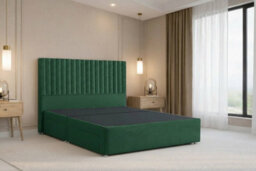 "Nexus Amalfi Emerald Plush Divan Bed Base No Drawers With 54"" Floor Standing Headboard 4'6 Double"