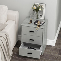 Urbn-Living Urbnliving Height 56Cm 3 Drawer Wooden Bedroom Bedside Cabinet Furniture Ash Grey Oak Carcass Grey Drawers Storage Nightstand - thumbnail 4