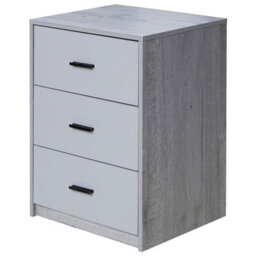 Urbn-Living Urbnliving Height 56Cm 3 Drawer Wooden Bedroom Bedside Cabinet Furniture Ash Grey Oak Carcass Grey Drawers Storage Nightstand - thumbnail 1