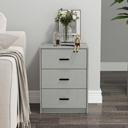 Urbn-Living Urbnliving Height 56Cm 3 Drawer Wooden Bedroom Bedside Cabinet Furniture Ash Grey Oak Carcass Grey Drawers Storage Nightstand - thumbnail 3